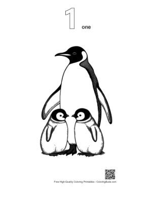 Thumbnail: Emperor Penguin Parent with Two Cute Chicks Printable Outline Number 1
