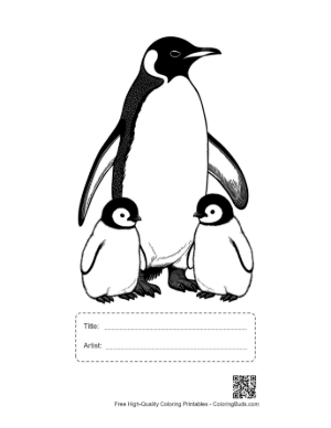 Thumbnail: Emperor Penguin with Two Chicks Printable with Title and Artist Box