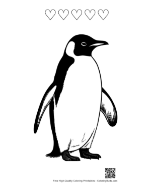 Thumbnail: Majestic Emperor Penguin Standing Proudly Printable and 5 Heart Outline