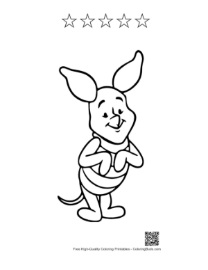 Thumbnail: Adorable Piglet Standing Joyfully Printable and 5 Star Outline