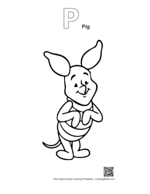 Thumbnail: Adorable Piglet Standing Joyfully Printable Outline Alphabet P Pig