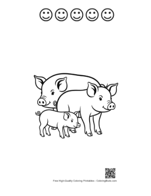 Thumbnail: Cheerful Farm Pig Family Printable and 5 Happy Face Outline
