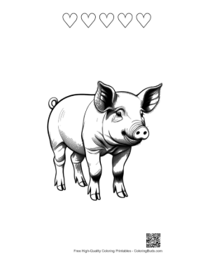 Thumbnail: Cheerful Farm Piglet Standing Playfully Printable and 5 Heart Outline
