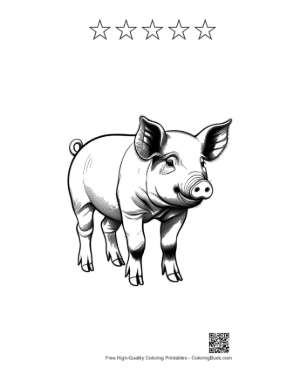 Thumbnail: Cheerful Farm Piglet Standing Playfully Printable and 5 Star Outline