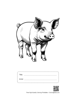 Thumbnail: Cheerful Farm Piglet Standing Playfully Printable with Title and Artist Box