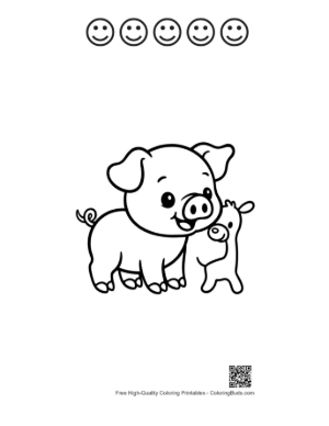 Thumbnail: Cute Farm Pig Hugging Adorable Piglet Printable and 5 Happy Face Outline