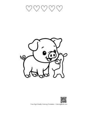 Thumbnail: Cute Farm Pig Hugging Adorable Piglet Printable and 5 Heart Outline