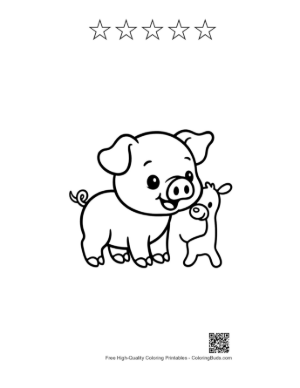 Thumbnail: Cute Farm Pig Hugging Adorable Piglet Printable and 5 Star Outline