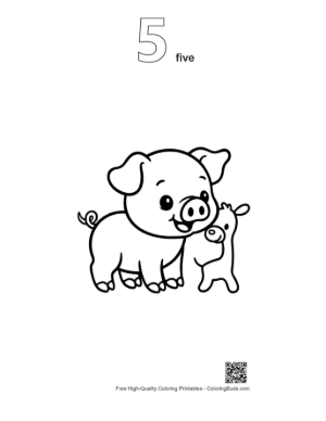 Thumbnail: Cute Farm Pig Hugging Adorable Piglet Printable Outline Number 5
