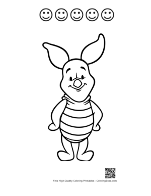Thumbnail: Cute Smiling Piglet Standing Printable and 5 Happy Face Outline