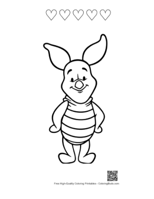 Thumbnail: Cute Smiling Piglet Standing Printable and 5 Heart Outline
