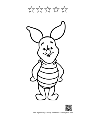 Thumbnail: Cute Smiling Piglet Standing Printable and 5 Star Outline