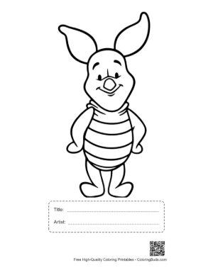 Thumbnail: Cute Smiling Piglet Standing Printable with Title and Artist Box