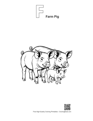 Thumbnail: Happy Farm Pig Family Gathering Printable Outline Alphabet F Farm Pig