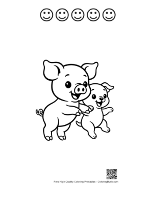 Thumbnail: Joyful Mother Pig and Piglet Dancing Printable and 5 Happy Face Outline