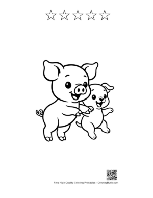 Thumbnail: Joyful Mother Pig and Piglet Dancing Printable and 5 Star Outline