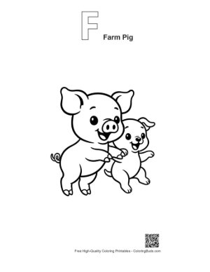 Thumbnail: Joyful Mother Pig and Piglet Dancing Printable Outline Alphabet F Farm Pig