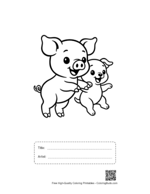 Thumbnail: Joyful Mother Pig and Piglet Dancing Printable with Title and Artist Box