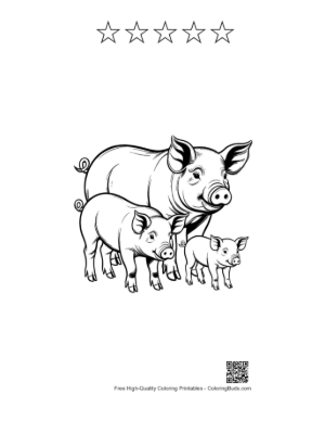Thumbnail: Mother Farm Pig with Playful Piglets Printable and 5 Star Outline