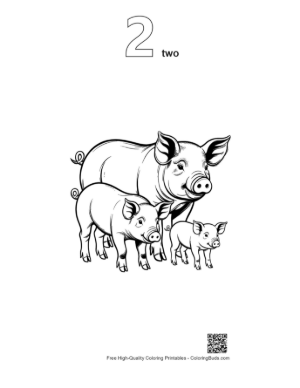 Thumbnail: Mother Farm Pig with Playful Piglets Printable Outline Number 2