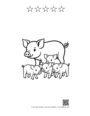 Thumbnail: Mother Pig and Her Playful Piglets Printable and 5 Star Outline