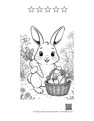 Thumbnail: Adorable Rabbit with a Woven Basket Full of Decorated Eggs Printable and 5 Star Outline