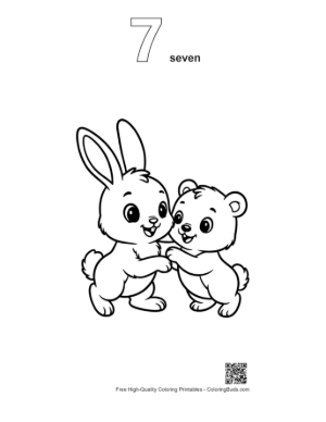 Thumbnail: Bunny Rabbit and Bear Cub Hugging Printable Outline Number 7