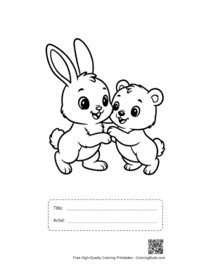 Thumbnail: Bunny Rabbit and Bear Cub Hugging Printable with Title and Artist Box