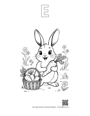 Thumbnail: Bunny Rabbit Coloring Page Printable Outline Alphabet E
