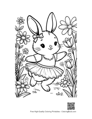 Thumbnail: Charming Bunny Ballerina Dancing Among Spring Flowers Printable