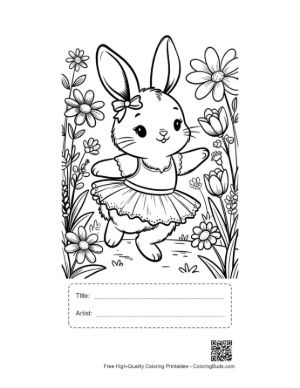 Thumbnail: Charming Bunny Ballerina Dancing Among Spring Flowers Printable with Title and Artist Box