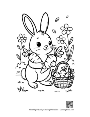 Thumbnail: Cheerful Rabbit Holding a Large Carrot Next to Easter Treats Printable