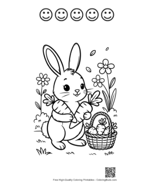 Thumbnail: Cheerful Rabbit Holding a Large Carrot Next to Easter Treats Printable and 5 Happy Face Outline