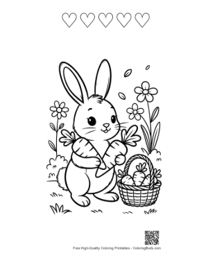 Thumbnail: Cheerful Rabbit Holding a Large Carrot Next to Easter Treats Printable and 5 Heart Outline