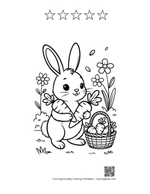 Thumbnail: Cheerful Rabbit Holding a Large Carrot Next to Easter Treats Printable and 5 Star Outline
