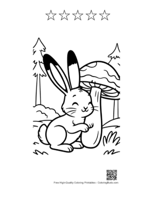 Thumbnail: Curious Jackrabbit Leaning Against a Tall Mushroom Stalk Printable and 5 Star Outline