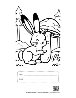 Thumbnail: Curious Jackrabbit Leaning Against a Tall Mushroom Stalk Printable with Title and Artist Box
