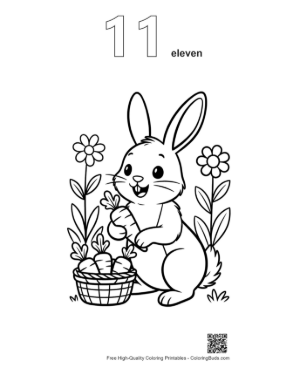 Thumbnail: Cute Baby Bunny Standing by a Flower Garden Holding an Easter Egg Printable Outline Number 11