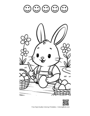 Thumbnail: Cute Bunny Dressed in Overalls Painting Colorful Easter Eggs Printable and 5 Happy Face Outline