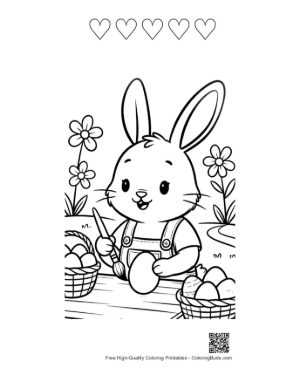 Thumbnail: Cute Bunny Dressed in Overalls Painting Colorful Easter Eggs Printable and 5 Heart Outline