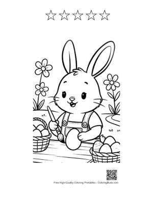 Thumbnail: Cute Bunny Dressed in Overalls Painting Colorful Easter Eggs Printable and 5 Star Outline