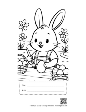 Thumbnail: Cute Bunny Dressed in Overalls Painting Colorful Easter Eggs Printable with Title and Artist Box