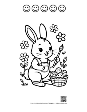 Thumbnail: Cute Bunny Rabbit Coloring Sheet Printable and 5 Happy Face Outline