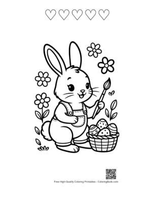 Thumbnail: Cute Bunny Rabbit Coloring Sheet Printable and 5 Heart Outline