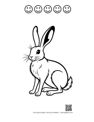 Thumbnail: Cute Jackrabbit Sitting Alertly Printable and 5 Happy Face Outline
