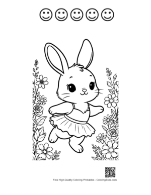 Thumbnail: Joyful Bunny Rabbit Skipping Through the Flower Meadow Printable and 5 Happy Face Outline