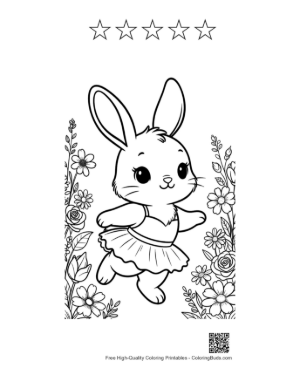 Thumbnail: Joyful Bunny Rabbit Skipping Through the Flower Meadow Printable and 5 Star Outline