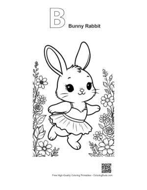 Thumbnail: Joyful Bunny Rabbit Skipping Through the Flower Meadow Printable Outline Alphabet B Bunny Rabbit