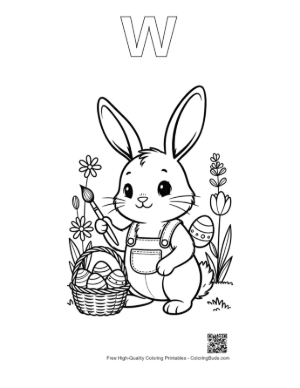 Thumbnail: Little Bunny Artist Painting Patterns on a Spring Easter Egg Printable Outline Alphabet W
