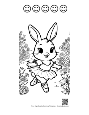 Thumbnail: Lovely Rabbit Dancer Twirling in a Field of Blossoms Printable and 5 Happy Face Outline